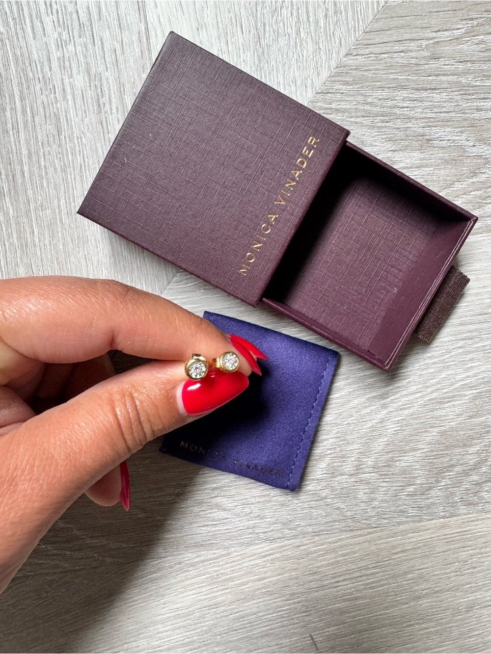 MONICA VINADER Gold Halo Diamond Stud Earrings | Dust Bag & Box Included